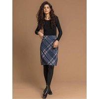 Roman Check Print Brushed Skirt - Navy