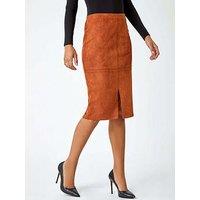 Roman Suedette Pencil Stretch Skirt - Tan