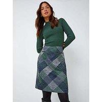 Roman Check Print Pocket Stretch A Line Skirt - Green