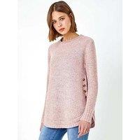 Roman Button Detail Curved Hem Jumper - Light Pink