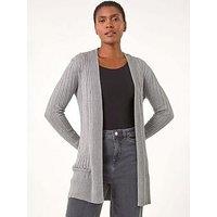 Roman Longline Stretch Ribbed Cardigan - Light Grey