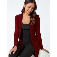 Roman Longline Stretch Ribbed Cardigan - Wine