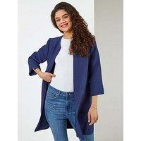 Roman 3/4 Sleeve Textured Longline Jacket - Navy