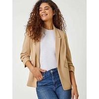Roman Ruched 3/4 Sleeve Stretch Blazer - Natural