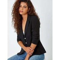 Roman Button Detail Stretch Blazer - Black