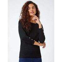 Roman Diamante Button Scallop Edge Jumper - Black