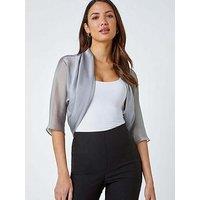 Roman 3/4 Sleeve Ruched Hem Chiffon Bolero - Grey