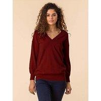 Roman Plain V-Neck Stretch Longline Jumper - Red
