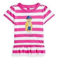 Polo Ralph Lauren Baby Girls Bear Stripe Peplum T-Shirt - White/Pink