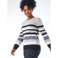 Roman Petite Stripe Round Neck Jumper - Stone