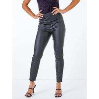 Roman Petite Faux Leather Pull On Trousers - Black