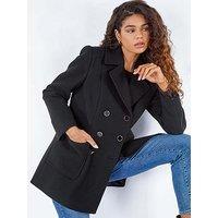 Roman Double Breasted Smart Coat - Black
