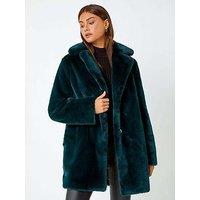 Roman Faux Fur Longline Coat - Emerald