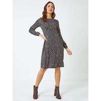Roman Pebble Spot Tea Skater Dress - Black