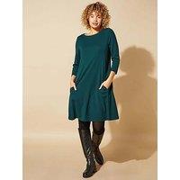 Roman A-Line Pocket Detail Swing Dress - Forest Green