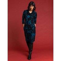 Roman Floral Print Cowl Neck Dress - Teal