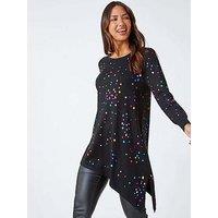 Roman Longline Metallic Spot Asymmetric Jumper - Black
