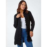 Roman Longline Ruffle Detail Cardigan - Black