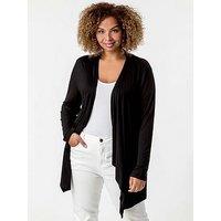 Roman Curve Waterfall Front Jersey Cardigan - Black