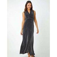 Roman Shimmer Twist Detail Stretch Maxi Dress - Silver