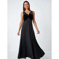 Roman Velvet Twist Front Maxi Stretch Dress - Black