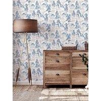 Arthouse Japanese Pagoda Blue Grey Wallpaper