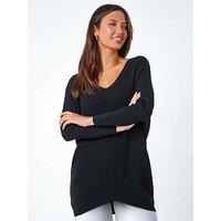 Roman One Size Animal Print Tie Back V-Neck Jumper - Black