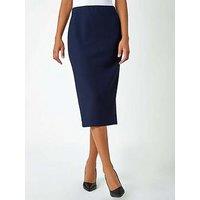 Roman Textured Pencil Midi Skirt - Navy