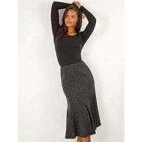 Roman Flared Textured Midi Stretch Skirt - Charcoal