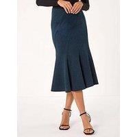 Roman Flared Textured Midi Stretch Skirt - Teal