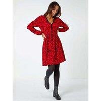 Roman Floral Print Stretch Jersey Dress - Red