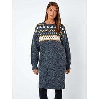 Roman Nordic Print Knitted Jumper Dress - Dark Grey