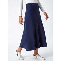 Roman Plain Knitted A Line Midi Skirt - Midnight Blue
