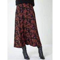 Roman Paisley Print Midi Stretch Skirt - Pink