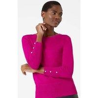Roman Diamante Button Scallop Edge Jumper - Fuchsia