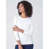 Roman Diamante Button Scallop Edge Jumper - Ivory