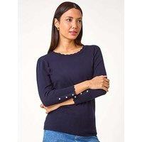 Roman Diamante Button Scallop Edge Jumper - Midnight Blue