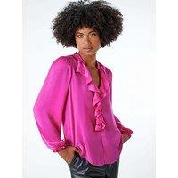 Roman Satin Ruffle Neck Blouse - Cerise