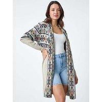Roman Nordic Patterned Longline Cardigan - Natural