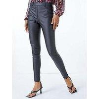 Roman Coated Faux Leather Jeggings - Black
