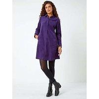 Roman Corduroy Tunic Shirt Dress - Purple