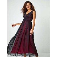 Roman Sleeveless Contrast Mesh Maxi Stretch Dress - Black
