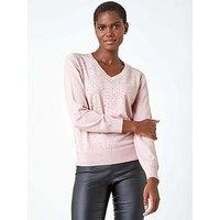 Roman Pearl Sparkle Embellished Jumper - Pink