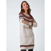 Roman Soft Knit Fairisle Jumper Dress - Biscuit