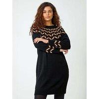 Roman Chevron Stretch Knit Jumper Dress - Camel
