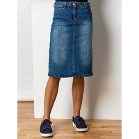 Roman Cotton Denim Stretch A Line Skirt - Denim
