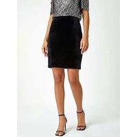 Roman Velvet Knee Length Pencil Skirt - Black
