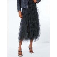 Roman Mesh Layered A Line Skirt - Black