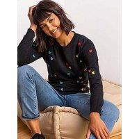 Roman Heart Print Embroidered Jumper - Black
