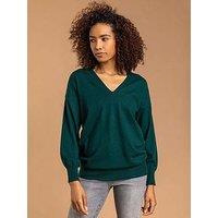 Roman Plain V-Neck Stretch Longline Jumper - Dark Green